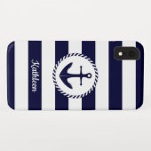 Blaue und weiße Streifen der Navy mit Anker Case-Mate iPhone Hülle (Rückseite (Horizontal))