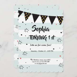 Blaue und weiße Streifen Geburtstagskarte Einladung