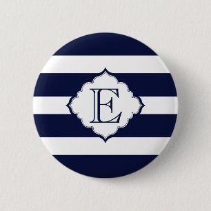 Blaue und weiße Streifen geometrisches Muster Button