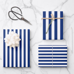 Blaue und weiße Streifen Geschenkpapier Set