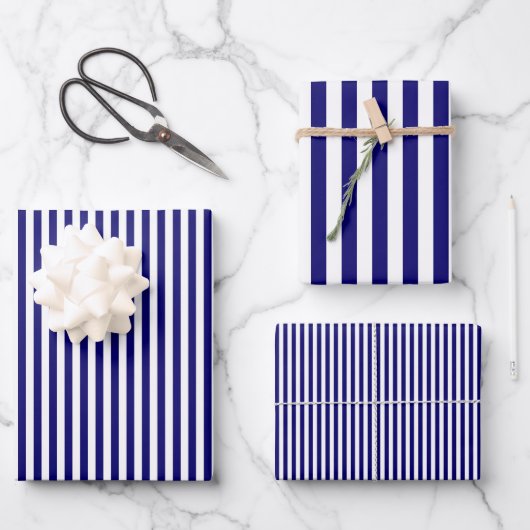 Blaue und weiße Streifen Geschenkpapier Set (Vorderseite)