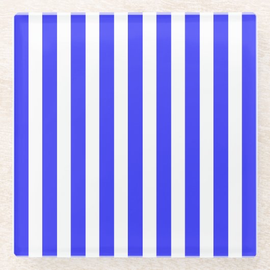 Blaue und weiße Streifen Glasuntersetzer (Vorderseite)