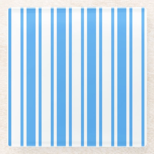 Blaue und weiße Streifen Glasuntersetzer (Vorderseite)