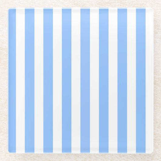 Blaue und weiße Streifen Glasuntersetzer (Vorderseite)