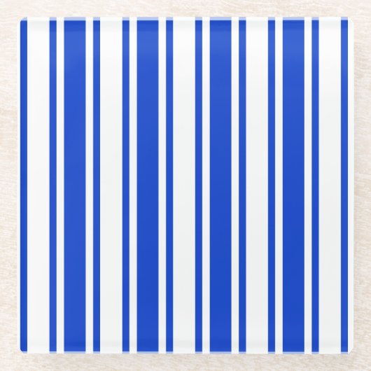 Blaue und weiße Streifen Glasuntersetzer (Vorderseite)
