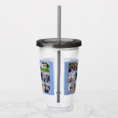 Blaue und weiße Streifen HochzeitsfotoCollage Acryltrinkbecher (Rechts)