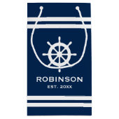 Blaue und weiße Streifen Hochzeitsgeschenktasche f Kleine Geschenktüte (Rückseite)