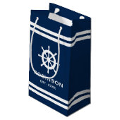 Blaue und weiße Streifen Hochzeitsgeschenktasche f Kleine Geschenktüte (Rückseite Schrägansicht)