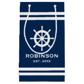 Blaue und weiße Streifen Hochzeitsgeschenktasche f Kleine Geschenktüte (Vorderseite)