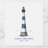 Blaue und weiße Streifen Leuchtturm Hochzeitsweins Weinetikett (Einzelnes Label)