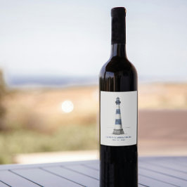 Blaue und weiße Streifen Leuchtturm Hochzeitsweins Weinetikett