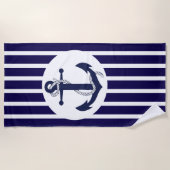 Blaue und weiße Streifen mit Anker Strandtuch (Vorderseite)