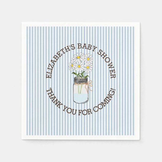 Blaue und weiße Streifen mit Mason Jar Baby Dusche Serviette (Vorderseite)