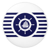 Blaue und weiße Streifen mit Nautical Boat Wheel Keramikknauf (Vorderseite)