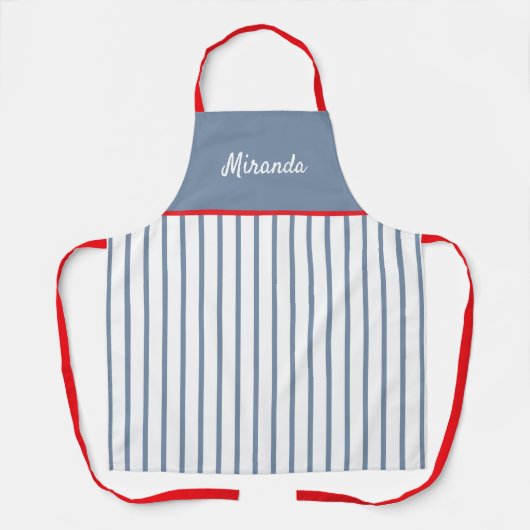 Blaue und weiße Streifen mit Personalisiertem Rot- Schürze (Vorderseite)