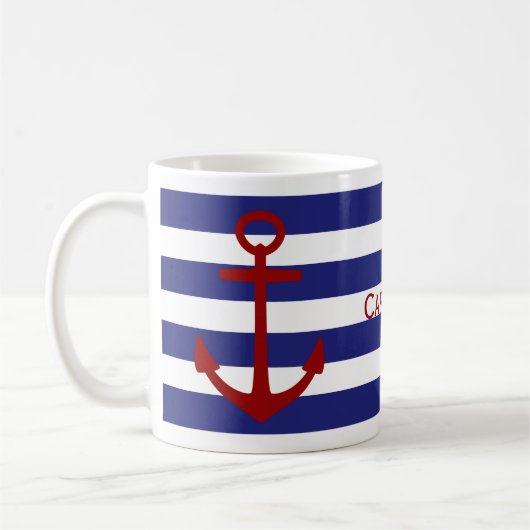 Blaue und weiße Streifen mit rotem Anker Kaffeetasse (Links)