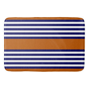 Blaue und weiße Streifen mit verbrannter Orange Badematte