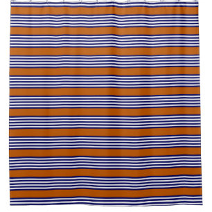 Blaue und weiße Streifen mit verbrannter Orange Duschvorhang