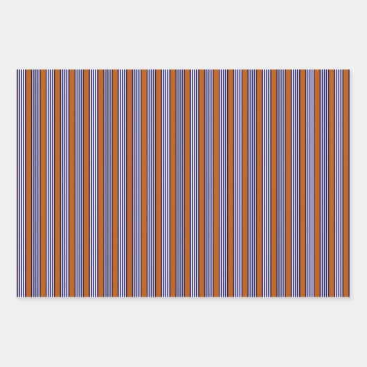 Blaue und weiße Streifen mit verbrannter Orange Geschenkpapier Set (Vorderseite 3)