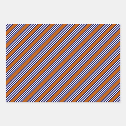 Blaue und weiße Streifen mit verbrannter Orange Geschenkpapier Set (Vorderseite 2)