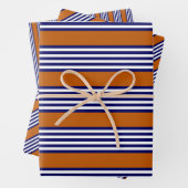 Blaue und weiße Streifen mit verbrannter Orange Geschenkpapier Set (Beispiel)