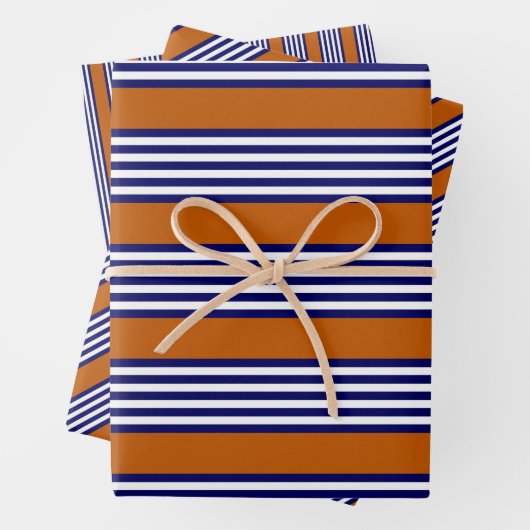 Blaue und weiße Streifen mit verbrannter Orange Geschenkpapier Set (Beispiel)