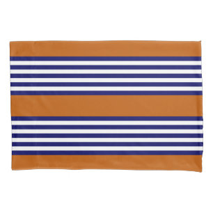 Blaue und weiße Streifen mit verbrannter Orange Kissenbezug