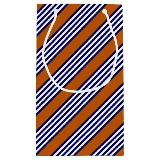 Blaue und weiße Streifen mit verbrannter Orange Kleine Geschenktüte (Rückseite)