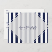 Blaue und weiße Streifen Moderne Eleganz Save the Ankündigungspostkarte (Vorne/Hinten)