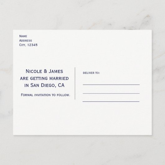 Blaue und weiße Streifen Moderne Eleganz Save the  Ankündigungspostkarte (Rückseite)