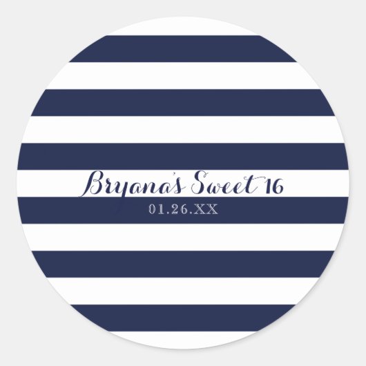 Blaue und weiße Streifen Moderne gestreifte, kunde Runder Aufkleber (Vorderseite)