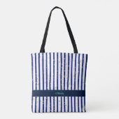 Blaue und weiße Streifen Moderne Monogramme Tasche (Rückseite)