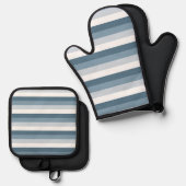 Blaue und weiße Streifen Ofenhandschuh & Topflappen-Set (Vorderseite/Rückseite)