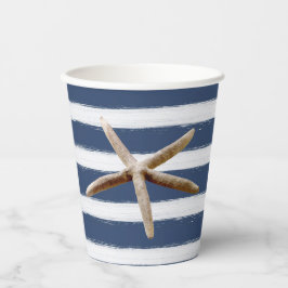 Blaue und weiße Streifen Pappbecher