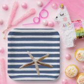 Blaue und weiße Streifen Pappteller (Party)