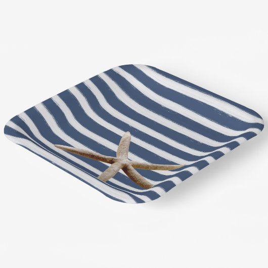 Blaue und weiße Streifen Pappteller (Gewinkelt)