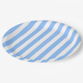 Blaue und weiße Streifen Pappteller (Schrägansicht)