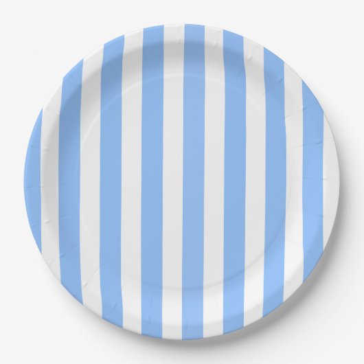 Blaue und weiße Streifen Pappteller (Vorderseite)