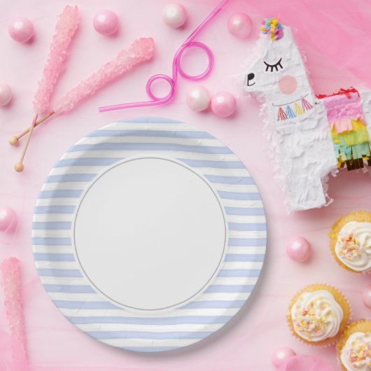 Blaue und weiße Streifen Pappteller (Party)
