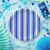 Blaue und weiße Streifen Pappteller (Party)