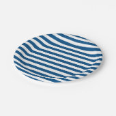 Blaue und weiße Streifen Pappteller (Schrägansicht)