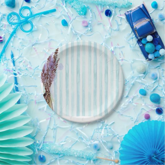 Blaue und weiße Streifen Rosa Blütenfarbe Pappteller (Party)