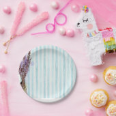 Blaue und weiße Streifen Rosa Blütenfarbe Pappteller (Party)