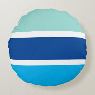Blaue und weiße Streifen runder Kissen