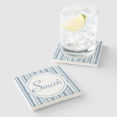 Blaue und weiße Streifen Steinuntersetzer (Seitenansicht)