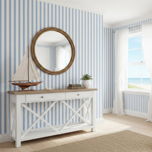 Blaue und weiße Streifen Strandhaus Tapete