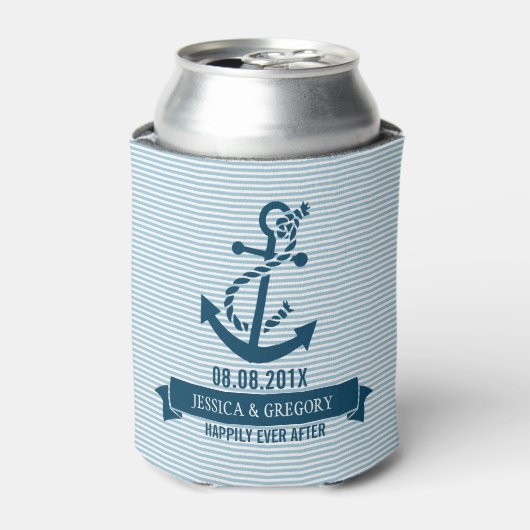 Blaue und weiße Streifen und Anker für Wasserfahrz Dosenkühler (Kanne Vorderseite)