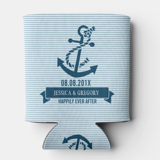 Blaue und weiße Streifen und Anker für Wasserfahrz Dosenkühler (Rückseite)