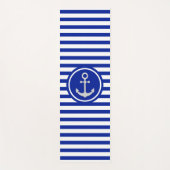 Blaue und weiße Streifen und Silbergrauer Anker Yogamatte (Vorderseite)