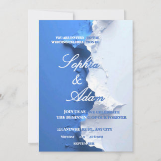 Blaue und weiße texturierte Hochzeitseinladung mit Save The Date